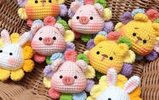 rainbow flower pig head crochet pattern