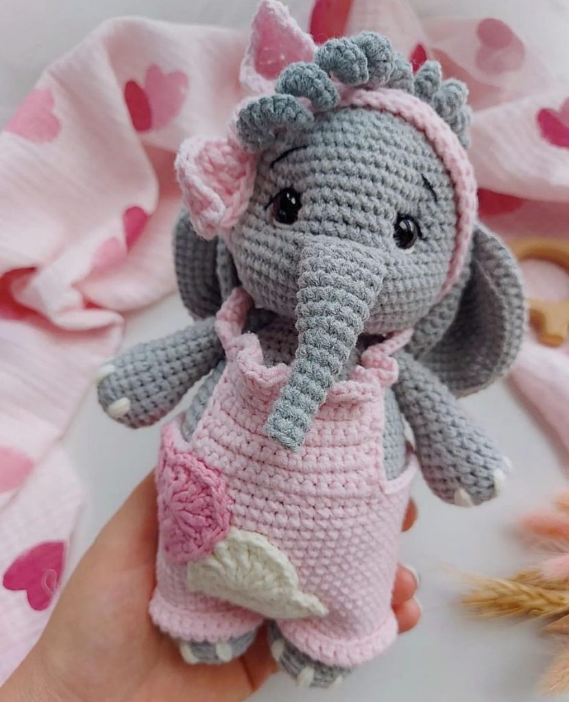 Crochet Pattern Elephant Wearing Pink Dress
