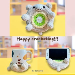 Kiwi Bear phone holder and coaster crochet pattern
