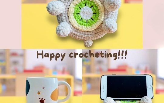 Kiwi Bear phone holder and coaster crochet pattern