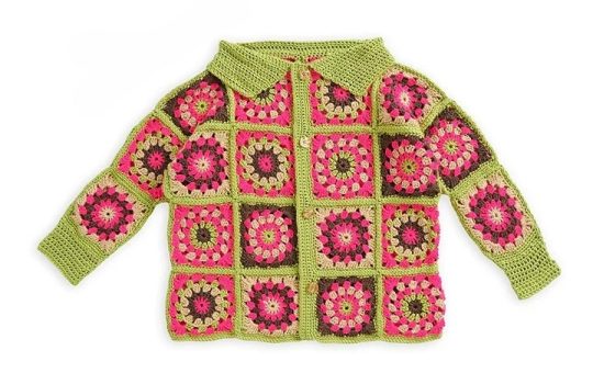 bright and bold crochet square cardigan