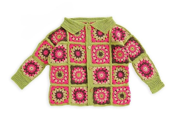 bright and bold crochet square cardigan
