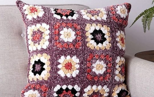pretty granny square crochet pillow
