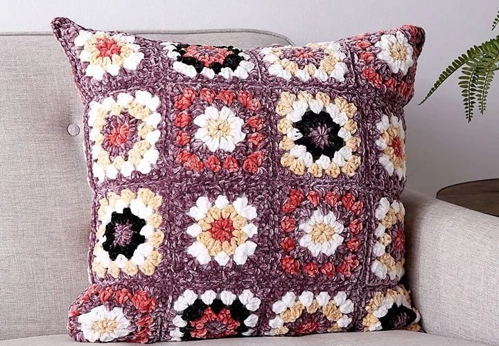 pretty granny square crochet pillow