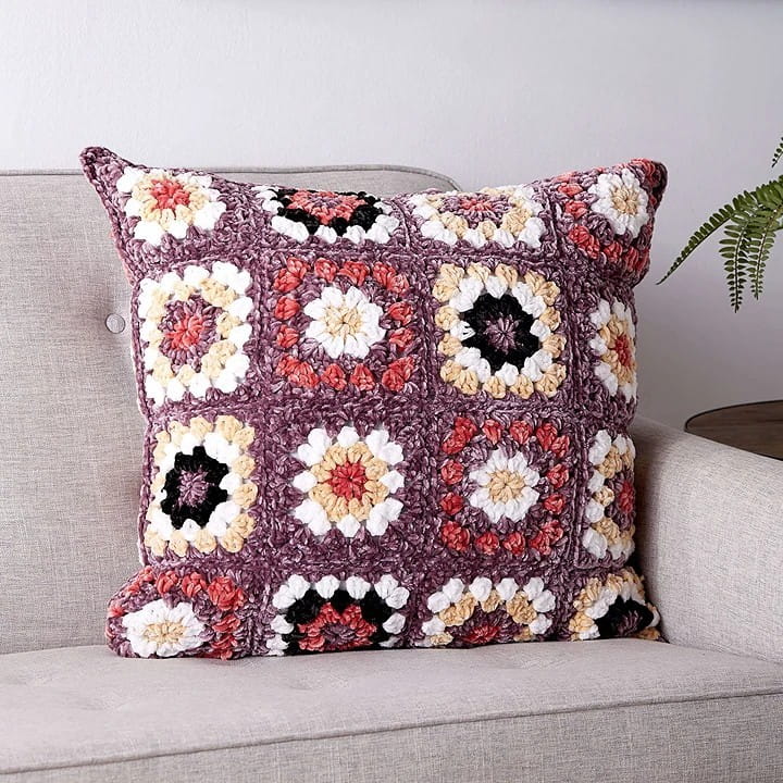 pretty granny square crochet pillow