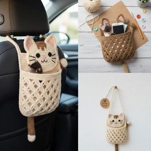 Crochet Cat car organizer pattern