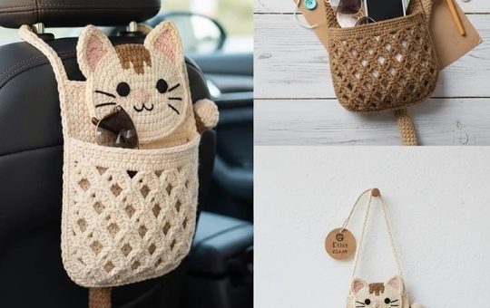 Crochet Cat car organizer pattern