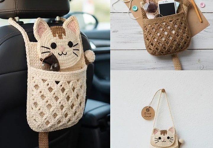 Crochet Cat car organizer pattern
