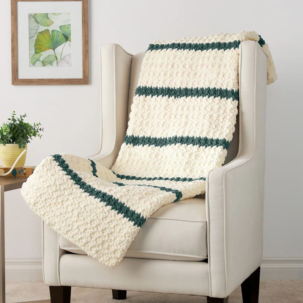 Cream and green striped crochet blanket pattern