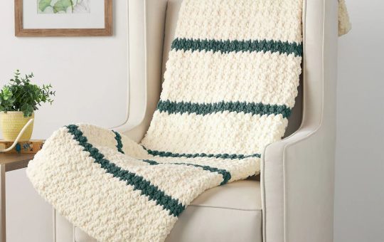Cream and green striped crochet blanket pattern